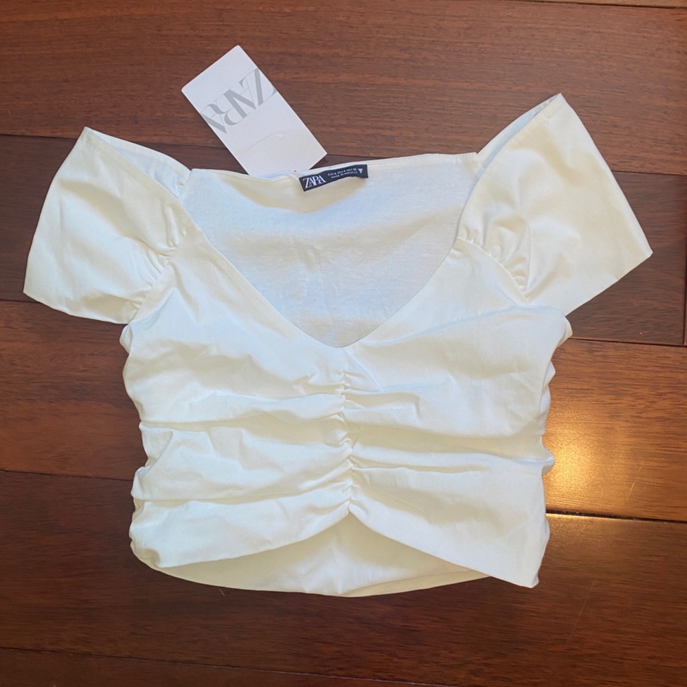white zara ruched crop top! nwt (I removed tags, but only tried it on once)